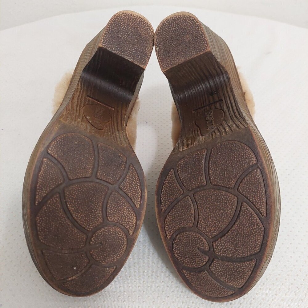 Born Y2K 90’s Brown Leather Shearling‎ Trim Mules Heels Chunky Platform Size 7M - Picture 7 of 10